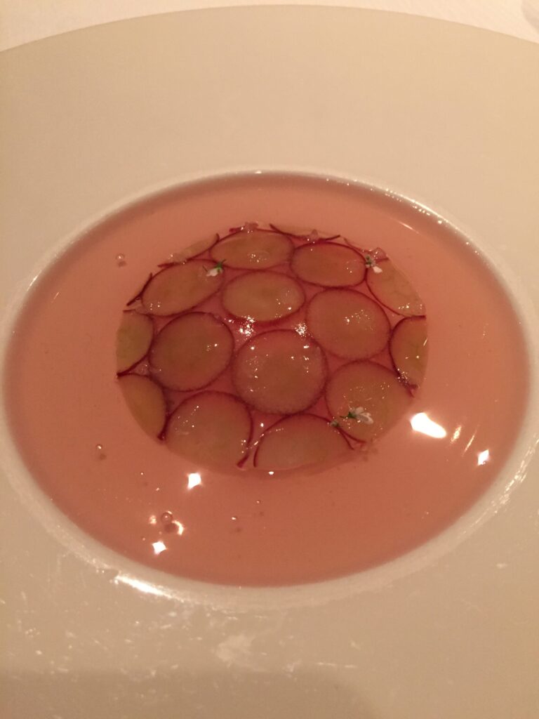 a plate of food with a circular pattern