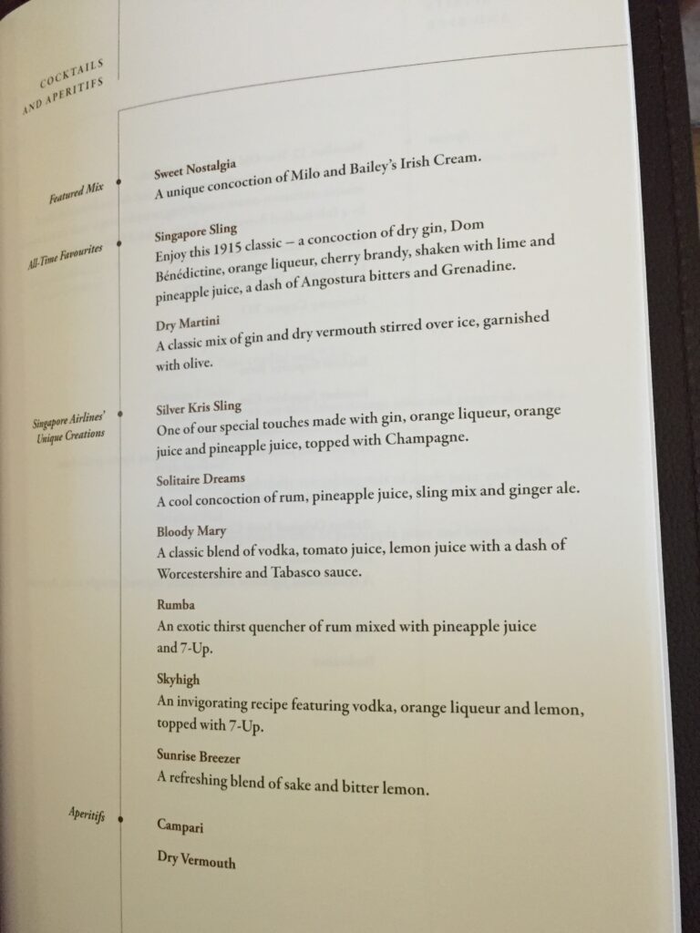 singapore airlines first class sfo cocktails