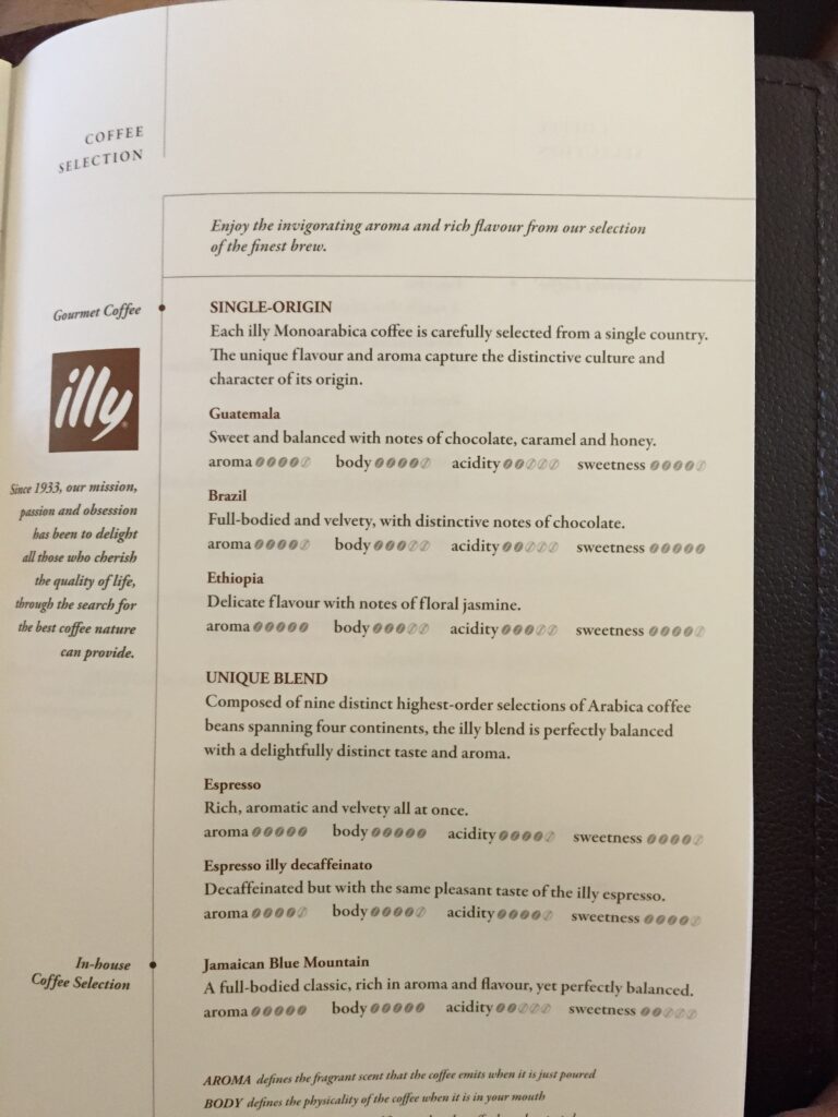 singapore airlines first class sfo coffee