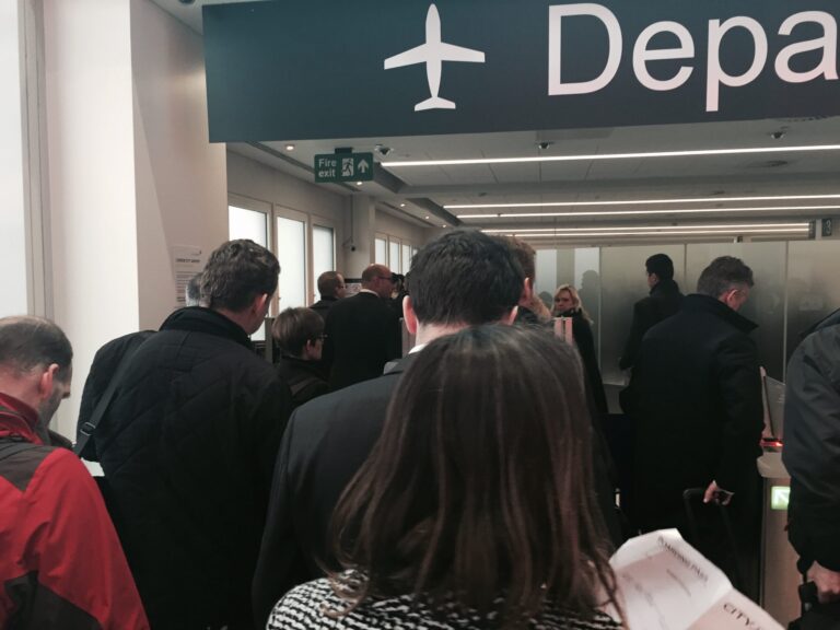 a group of people in a line