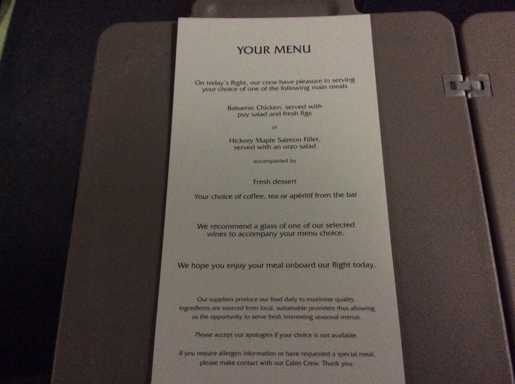 BA LCY-DUB menu