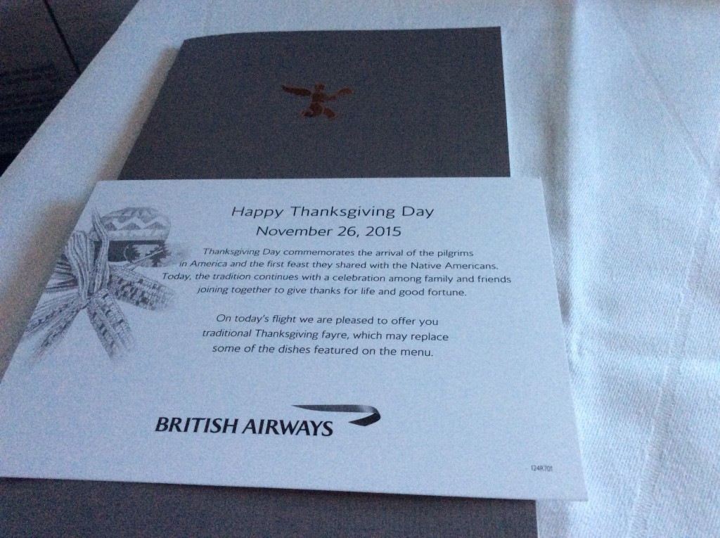 BA Thanksgiving menu