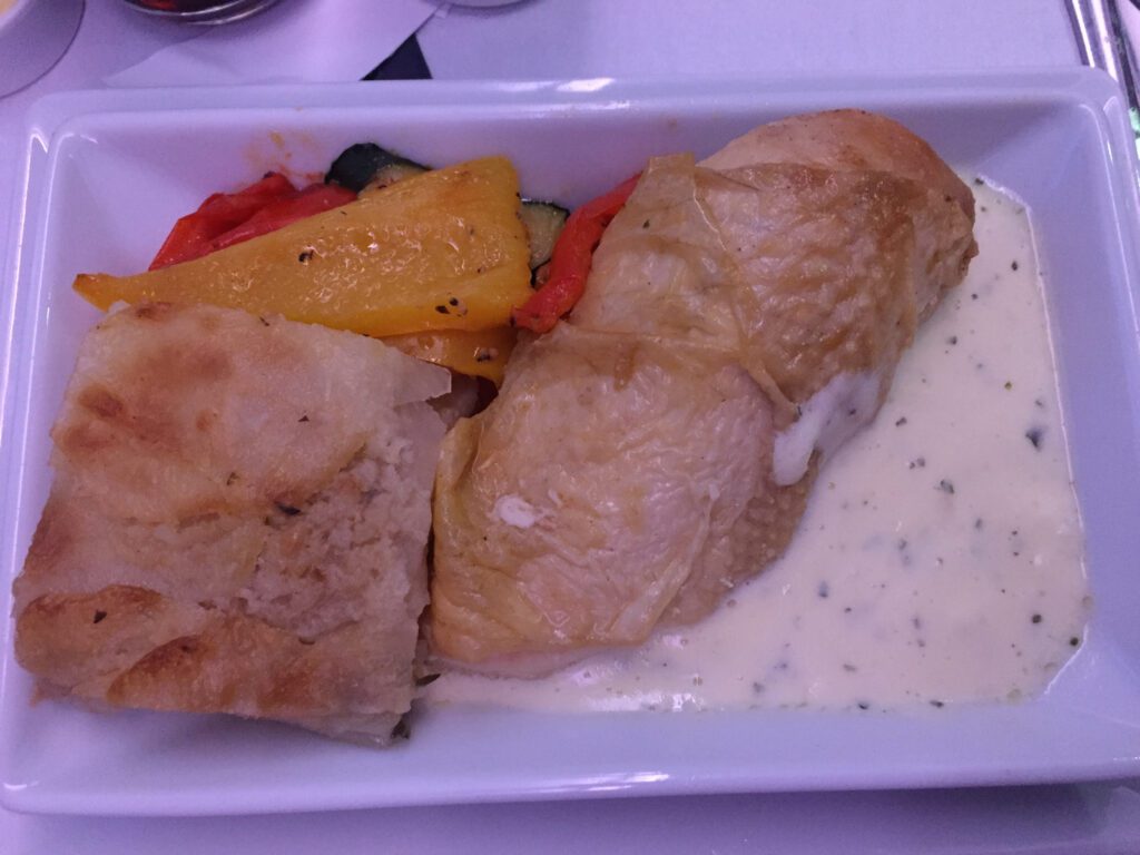 british airways business class lhr sfo a380 chicken dish