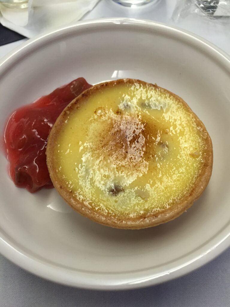 british airways business class lhr sfo a380 pear custard tart