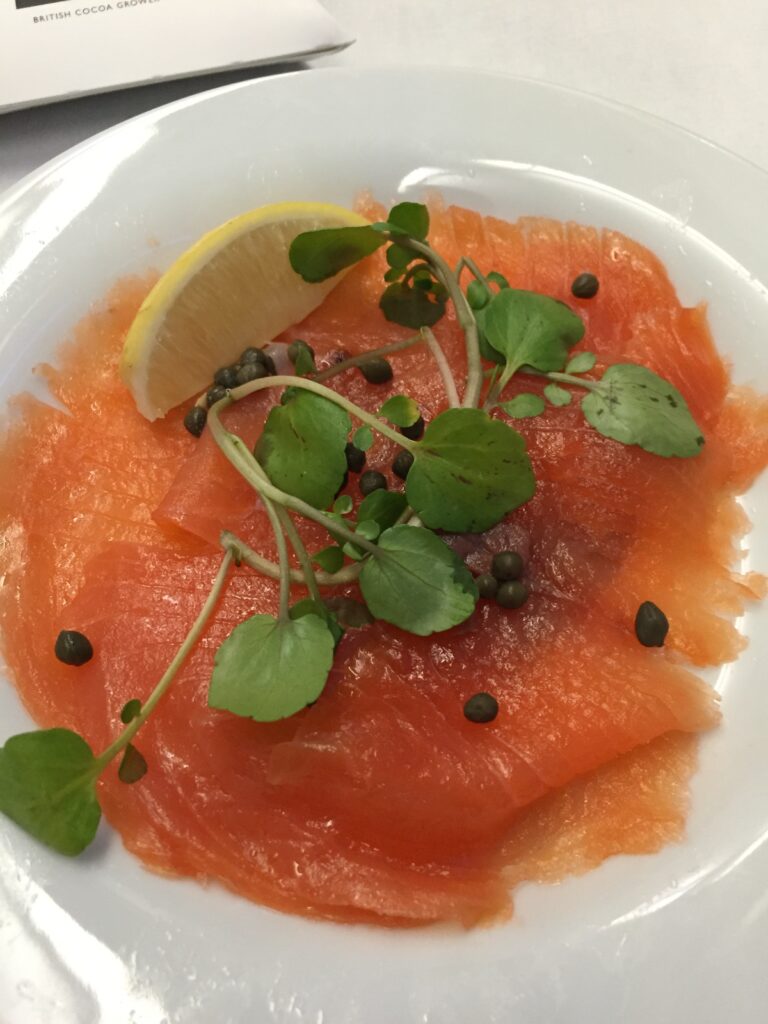 british airways business class lhr sfo a380 smoked salmon
