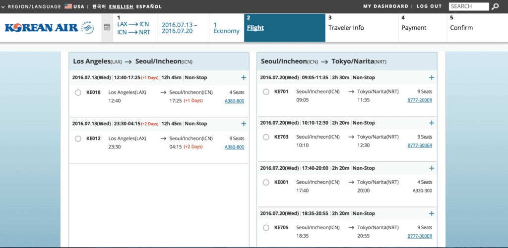 korean air award booking stopover