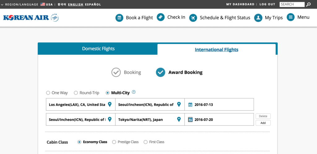 korean air award search