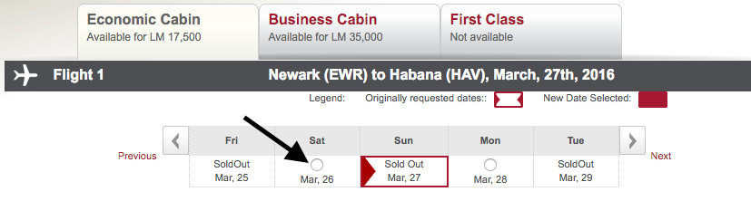 LifeMiles Cuba Award Flight Search 2