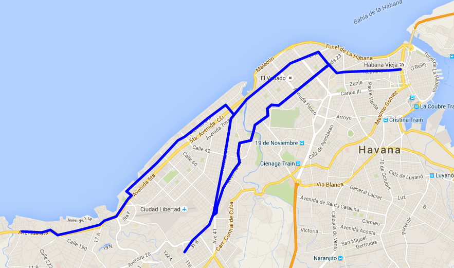 Cuba Transportation Havana Taxi Colectivo Route