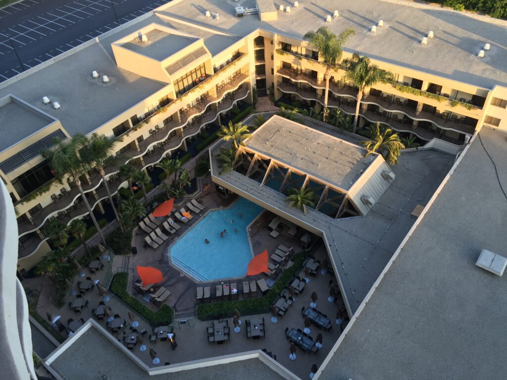 a pool in a hotel