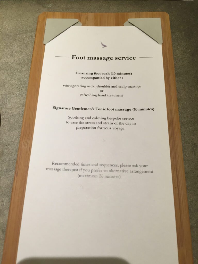 cathay pacific the pier first class lounge foot massage