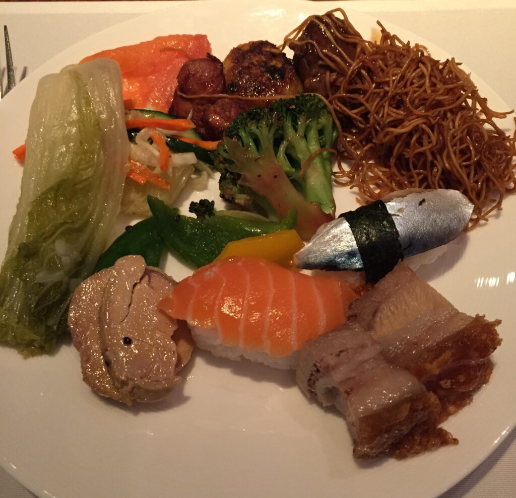 cathay pacific the wing first class lounge buffet plate