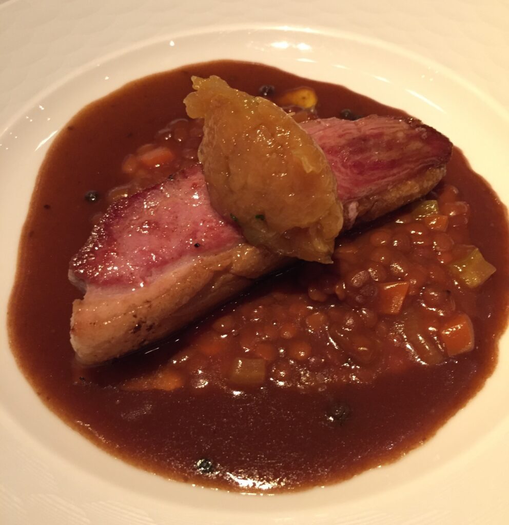 cathay pacific the wing first class lounge duck confit