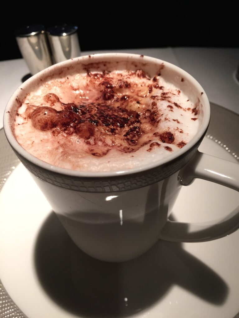 ingapore airlines first class san francisco to hong kong cappucino