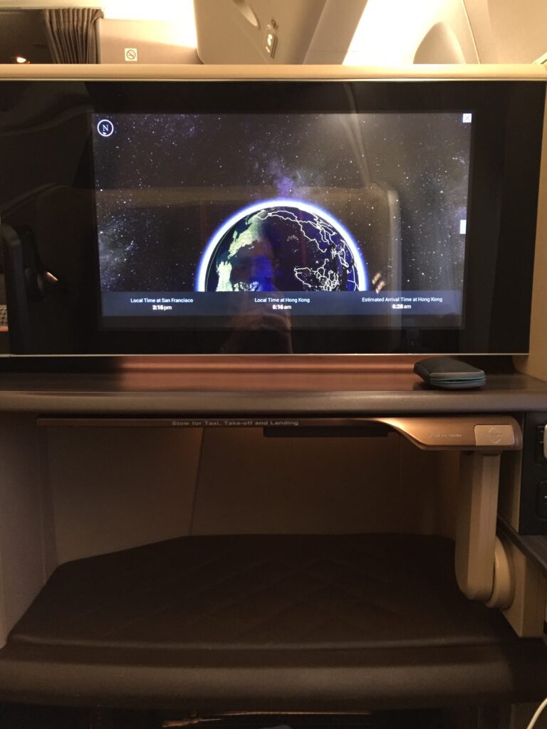 ingapore airlines first class san francisco to hong kong tv screen