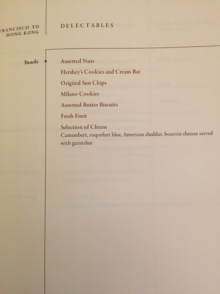 singapore airlines first class san francisco to hong kong snacks menu 2