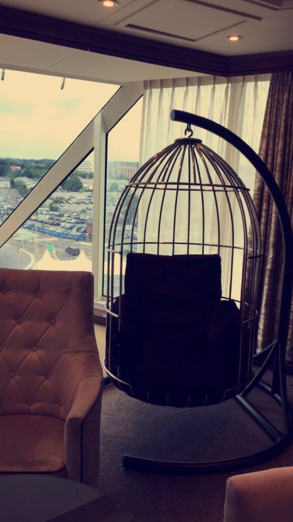 Quirky seating in The Living Room aboard the Azamara Quest