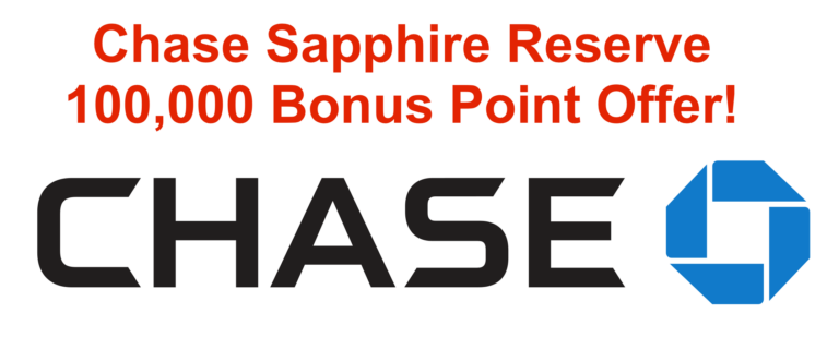 Chase Logo - Sapphire Reserve 100,000 Bonus Offer