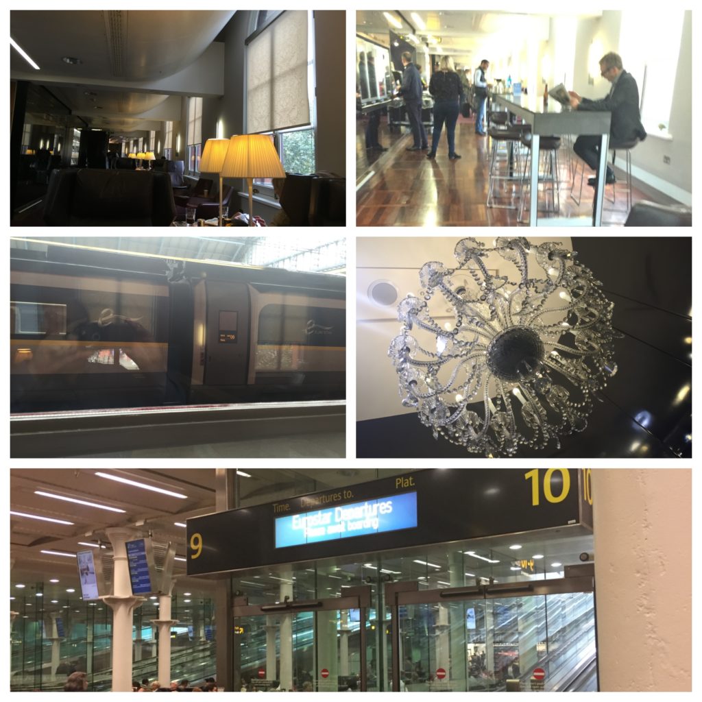 a collage of photos of people walking in a building
