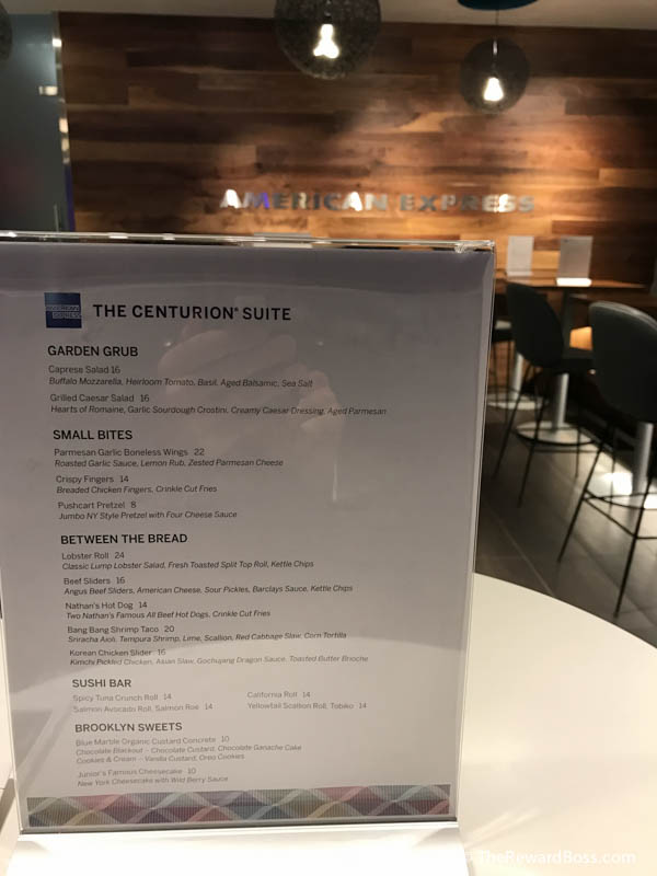 Menu - Centurion Suite American Express Lounge - Barclays Center