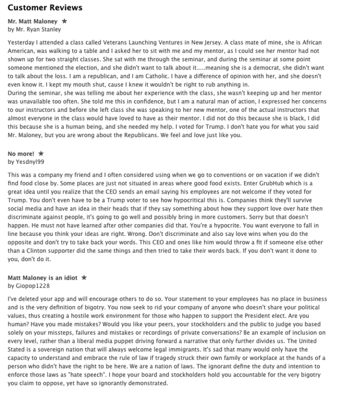 grubhub app one star reviews