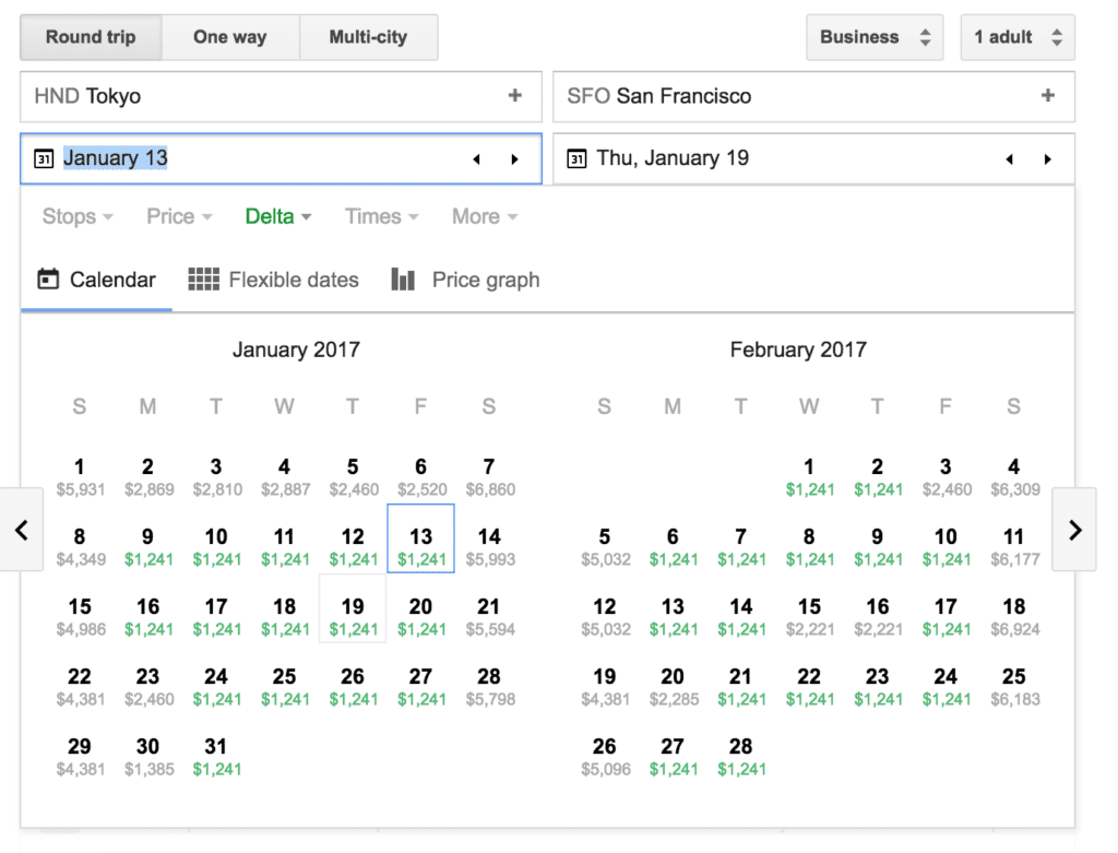 google-flights-hnd-business-class-sale