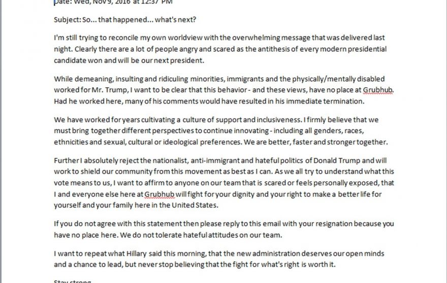 grubhub ceo anti-trump