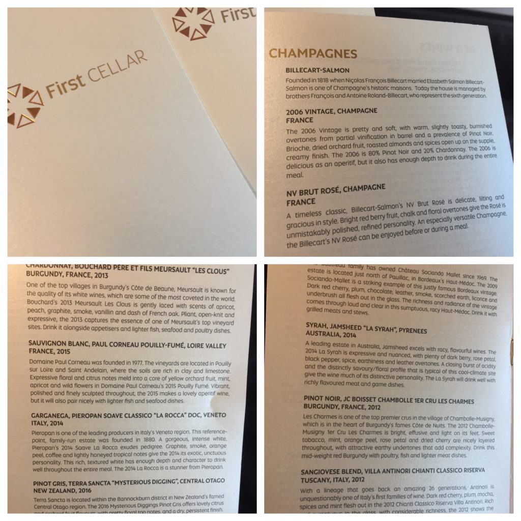 Etihad A380 Menu Wine