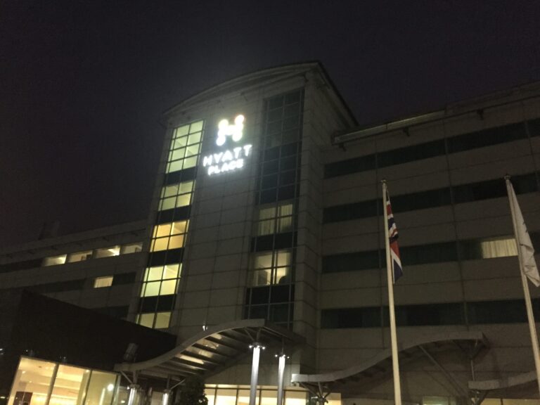 a building with a flag in front of it