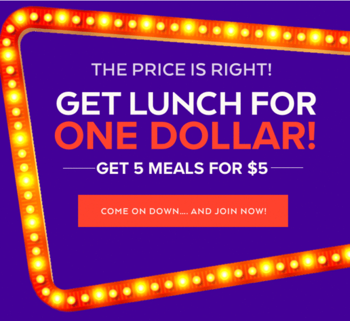 MealPal 5 Meals for $5 - One Dollar Each