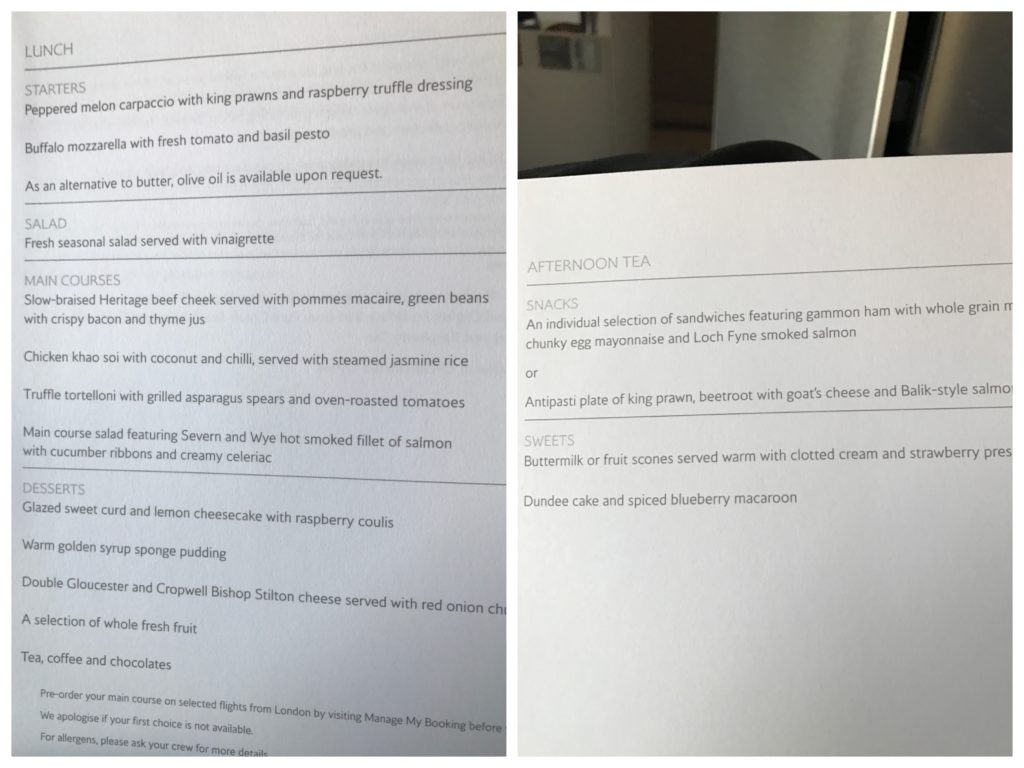 BA club menu