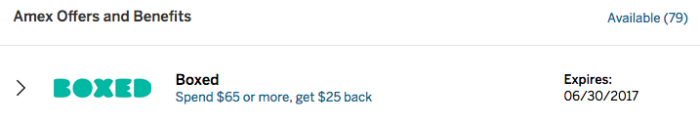 Boxed $25 off $65 Amex Boxed Express