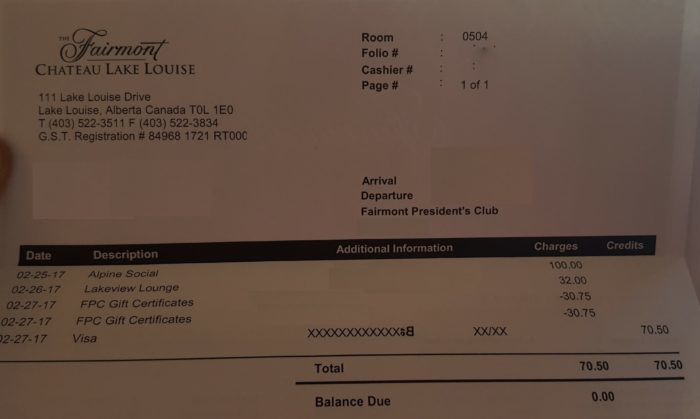 Fairmont Chateau Lake Louise Ice Castle - Invoice