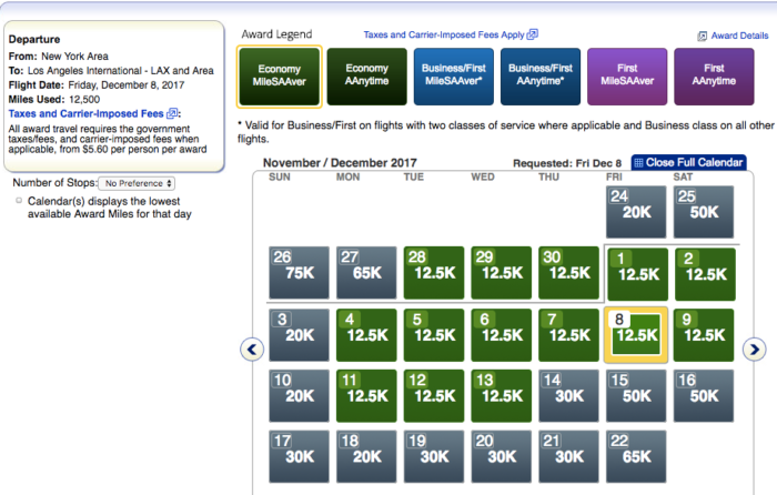 NYC - LAX December Saver Domestic Award Availability