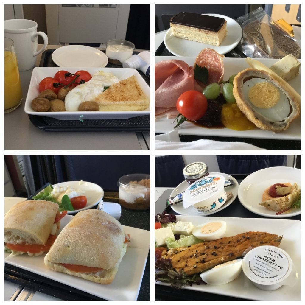 a collage of different foods on a tray