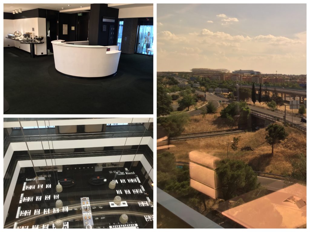 a collage of a building and a reception