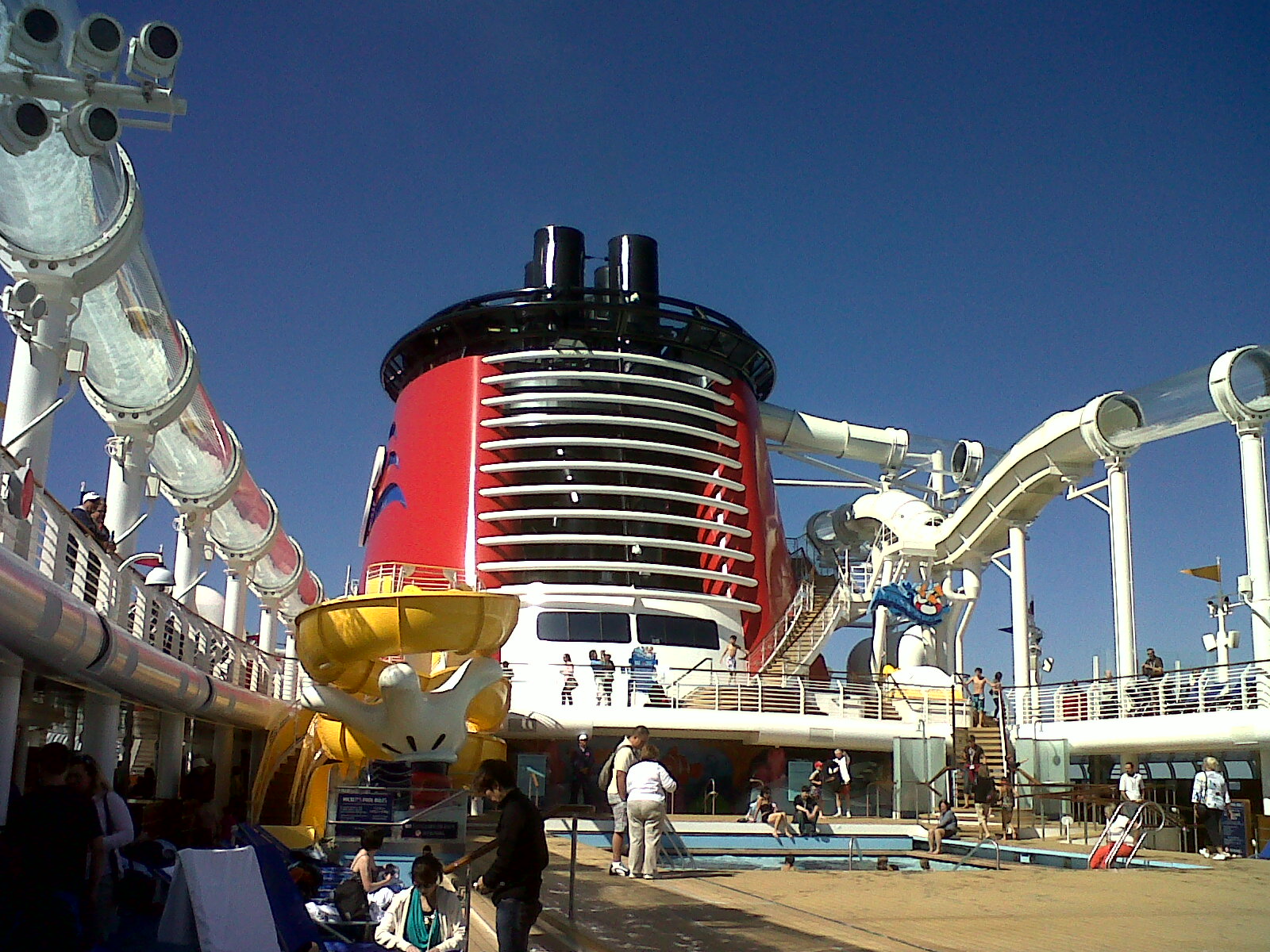 a cruise ship with a slide