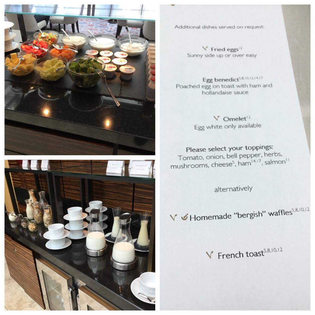 a menu and a table with food