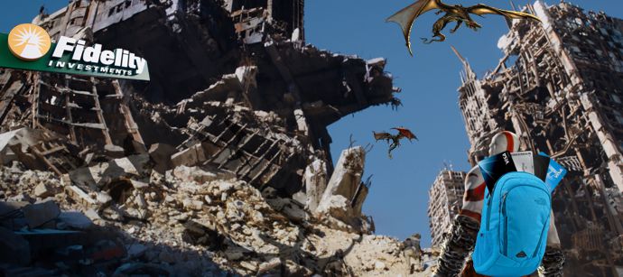 a dragon and a building