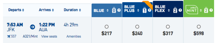 JetBlue Plus JFK_Aruba_Cash