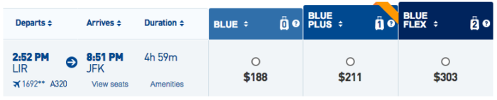 JetBlue Plus Costa_Rica_to_JFK_Cash