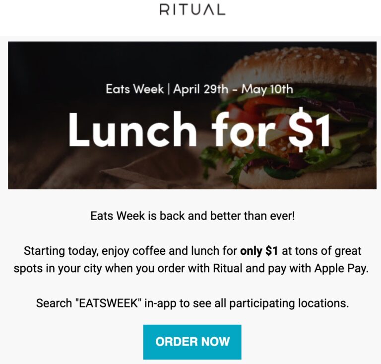 Ritual $1 Lunch EATSWEEK Promo Code