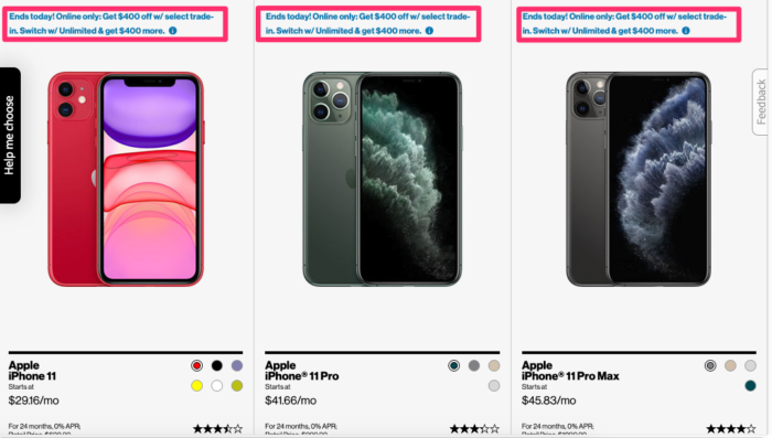 Verizon iPhone 11 $800 Offer $400 + $400