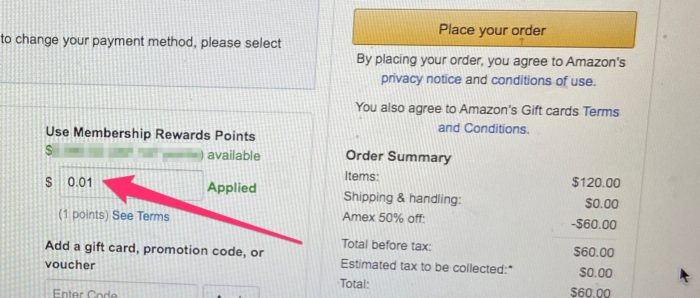 50% Off Amazon with 1 Amex Point Up to$60